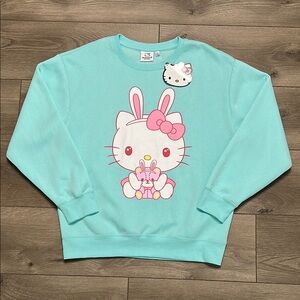 Hello Kitty‎ Sanrio Graphic Sweatshirt Aqua Blue Green Size Large